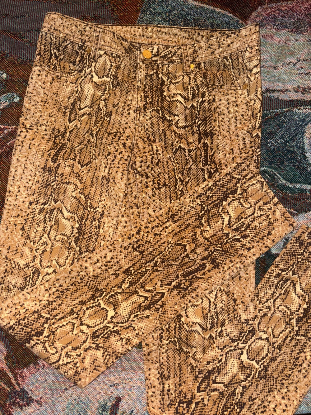 Tory Burch Tan and Brown Snake-Print Skinny Pants